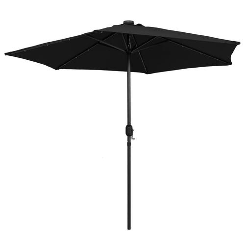 Parasol med LED-lys og aluminiumsstang 270 cm sort