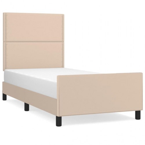 Sengeramme med sengegavl 100x200 cm kunstlæder cappuccinofarvet
