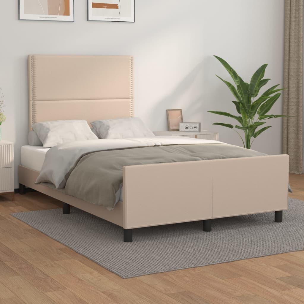 Sengeramme med sengegavl 120x200 cm kunstlæder cappuccinofarvet