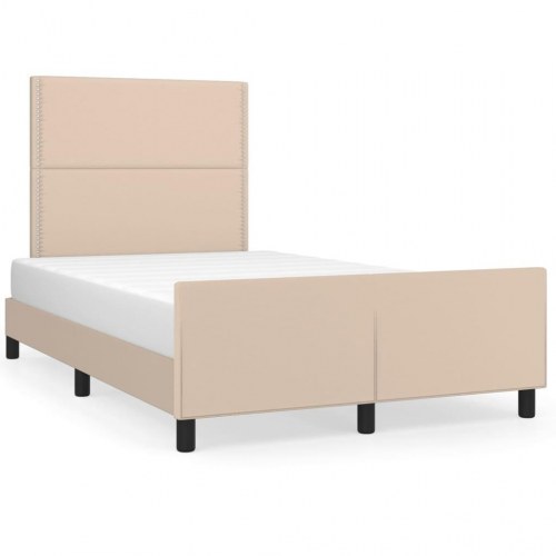 Sengeramme med sengegavl 120x200 cm kunstlæder cappuccinofarvet