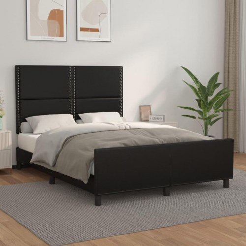 Sengeramme med sengegavl 140 x 190 cm kunstlæder - sort