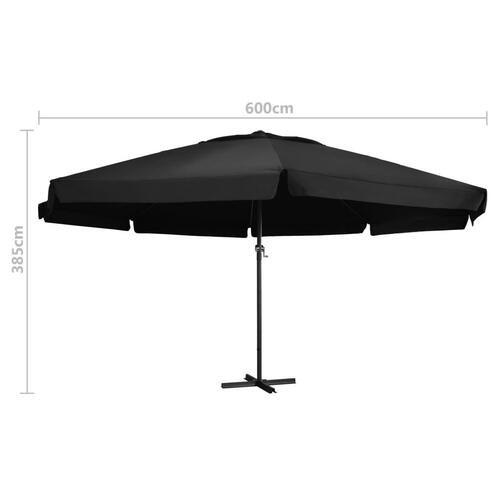 Udendørs parasol med aluminiumsstang 600 cm sort