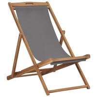 Foldbar strandstol massivt teaktræ grå