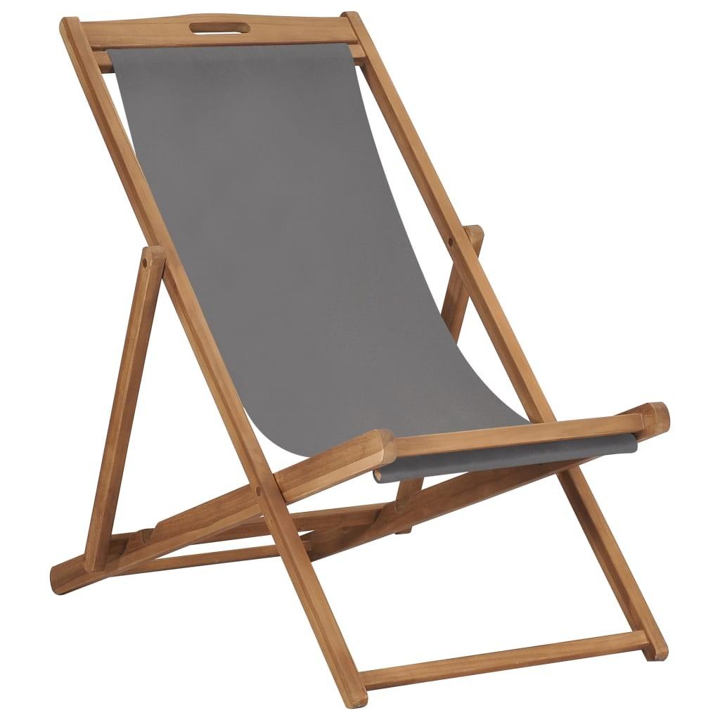 Foldbar strandstol massivt teaktræ grå
