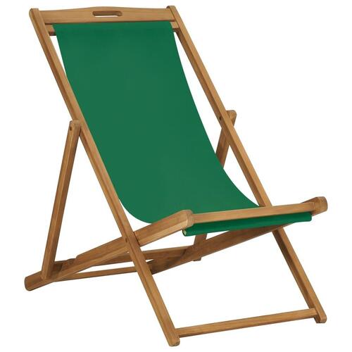 Foldbar strandstol massivt teaktræ grøn