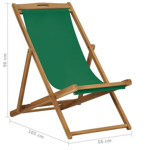 Foldbar strandstol massivt teaktræ grøn