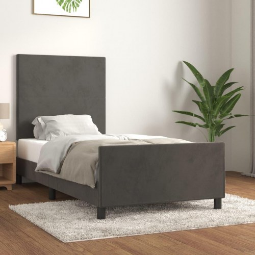 Sengeramme i fløjl - mørkegrå 90x190 cm med justerbar sengegavl