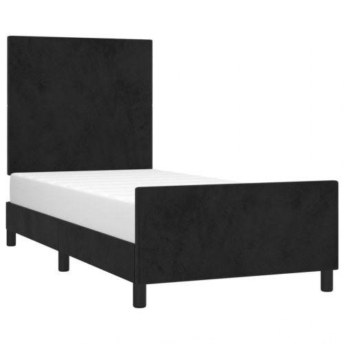 Sengeramme med sengegavl 90×190 cm - fløjl, sort