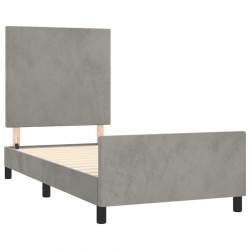 Sengeramme i fløjl - lysegrå 90 x 200 cm med justerbar gavl