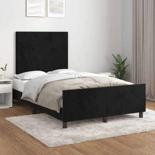 Sengeramme i fløjl - sort 120x200 cm med sengegavl