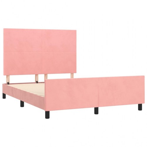Sengeramme med sengegavl 140×190 cm - fløjl, lyserød