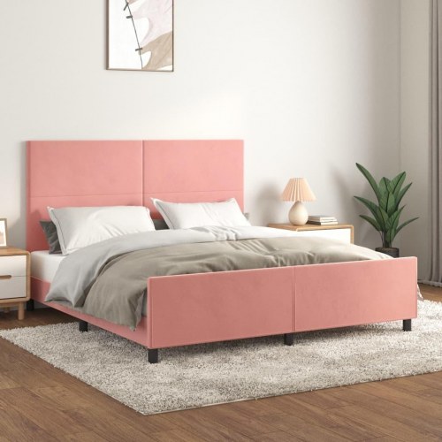 Sengeramme med sengegavl 160x200 cm i fløjl - pink
