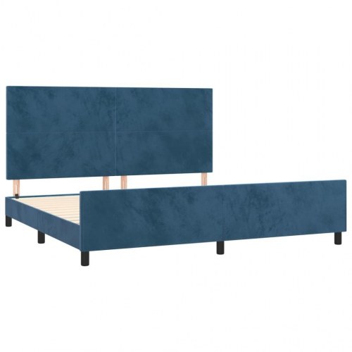 Sengeramme uden madras - mørkeblå fløjl 200 x 200 cm med sengegavl