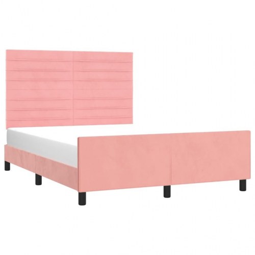 Sengeramme med sengegavl 140x200 cm - fløjl, pink