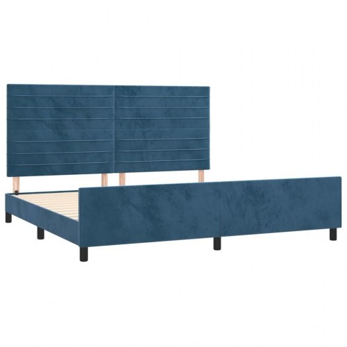 Sengeramme med sengegavl i fløjl - mørkeblå 200 x 200 cm