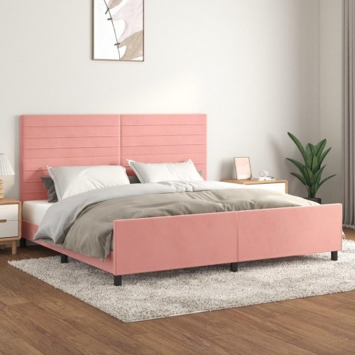 Sengeramme med sengegavl 200×200 cm - fløjl, pink