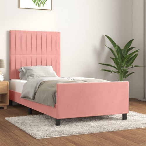 Sengeramme med sengegavl 80×200 cm - fløjl, lyserød
