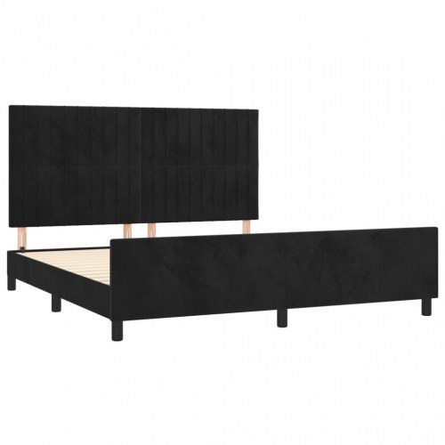 Sengeramme i fløjl med sengegavl - sort 160 x 200 cm