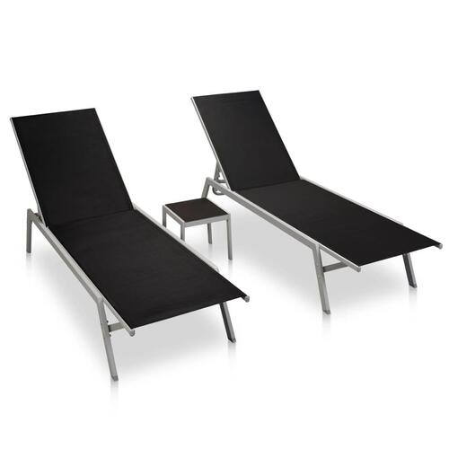 Liggestole 2 stk. med bord stål og textilene sort