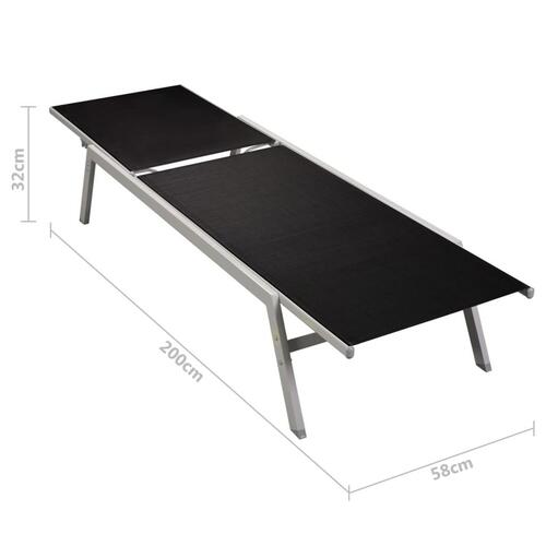 Liggestole 2 stk. med bord stål og textilene sort