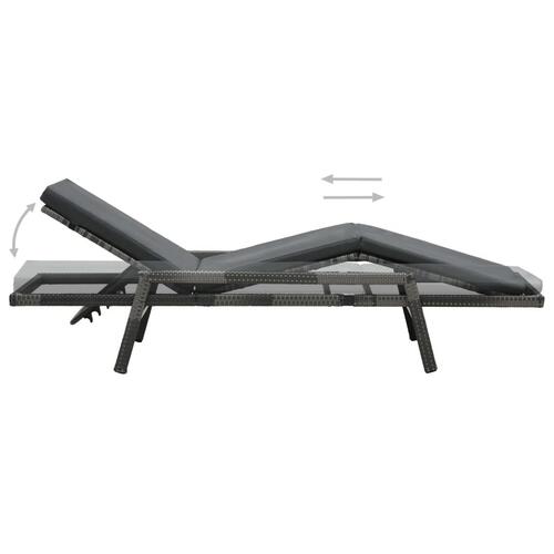 Liggestol med hynde polyrattan grå