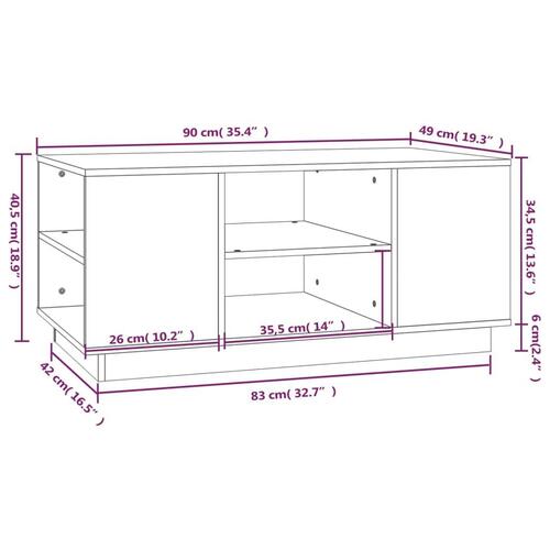 Sofabord 90x49x40,5 cm massivt fyrretræ hvid