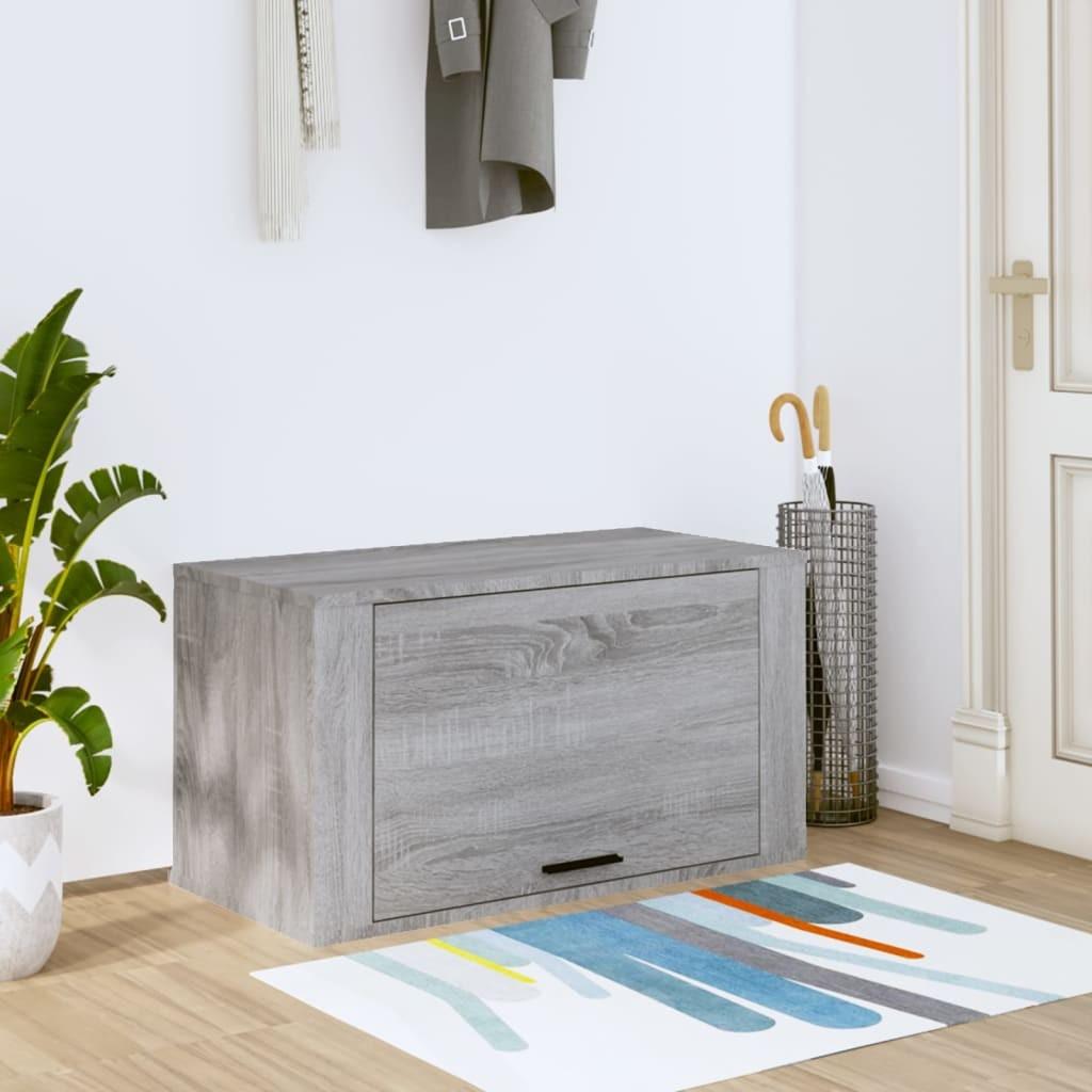 Væghængt skoskab 70x35x38 cm massivt fyrretræ træ grå sonoma-eg