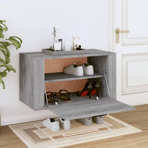 Væghængt skoskab 70x35x38 cm massivt fyrretræ træ grå sonoma-eg