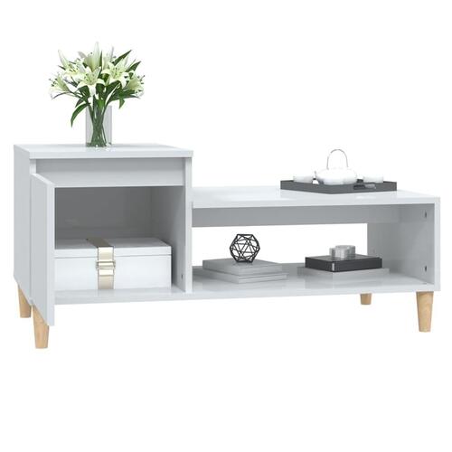 Sofabord 100x50x45 cm konstrueret træ hvid højglans