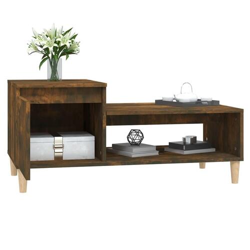 Sofabord 100x50x45 cm konstrueret træ røget egetræsfarve