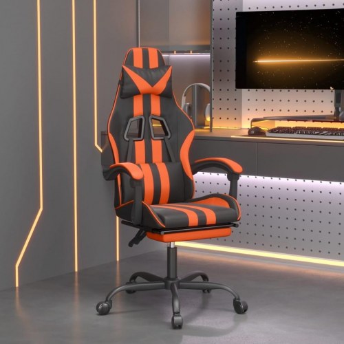 Gamingstol med fodstøtte i kunstlæder - sort/orange