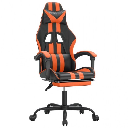 Gamingstol med fodstøtte i kunstlæder - sort/orange
