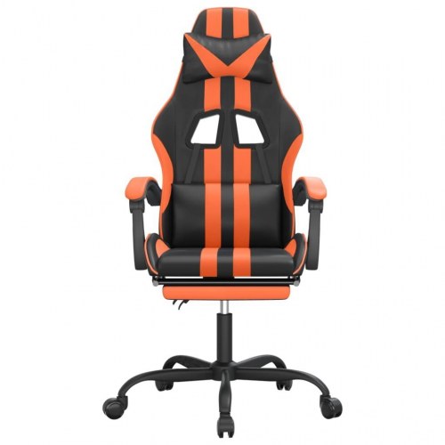 Gamingstol med fodstøtte i kunstlæder - sort/orange
