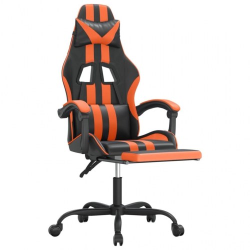 Gamingstol med fodstøtte i kunstlæder - sort/orange