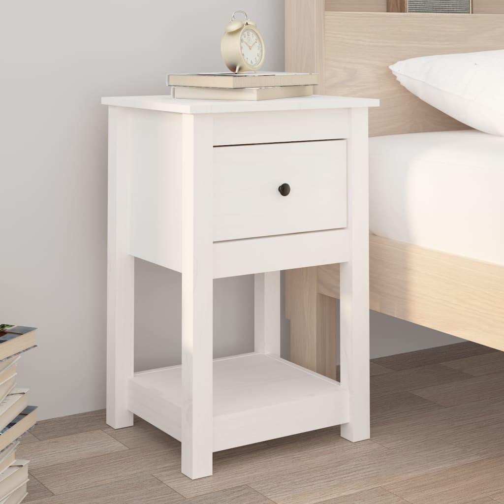 Sengebord 40x35x61,5 cm massivt fyrretræ hvid
