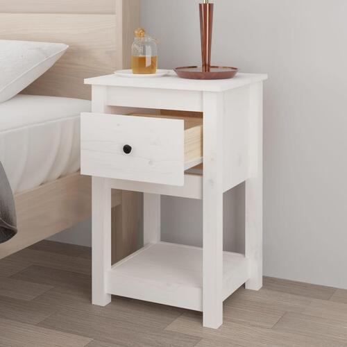 Sengebord 40x35x61,5 cm massivt fyrretræ hvid