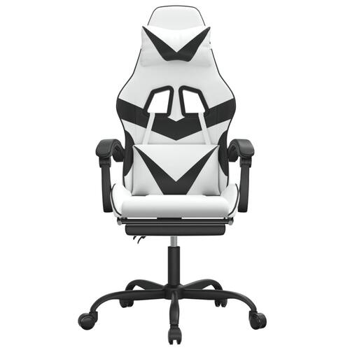 Gamingstol med fodstøtte kunstlæder hvid og sort