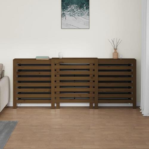 Radiatorskjuler 210x21x85 cm massivt fyrretræ gyldenbrun