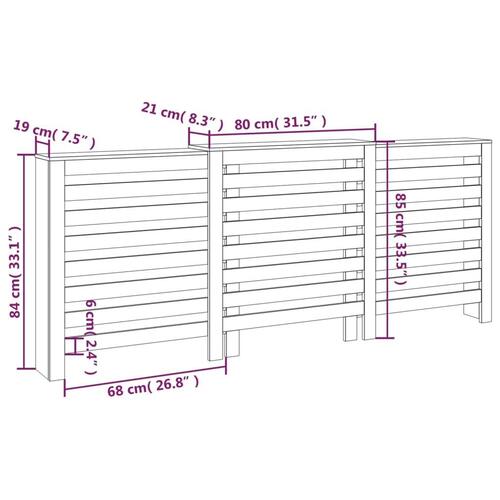 Radiatorskjuler 210x21x85 cm massivt fyrretræ gyldenbrun