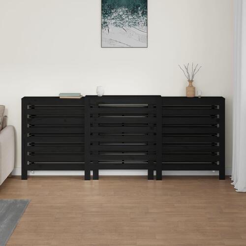 Radiatorskjuler 210x21x85 cm massivt fyrretræ sort
