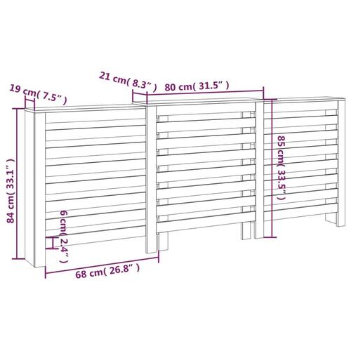 Radiatorskjuler 210x21x85 cm massivt fyrretræ sort