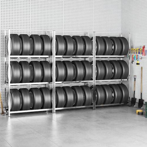 Dækreoler 3 stk. med 3 hylder 110x40x200 cm stål sølvfarvet