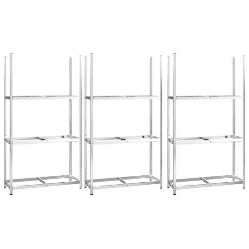 Dækreoler 3 stk. med 3 hylder 110x40x200 cm stål sølvfarvet