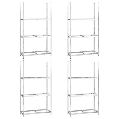 Dækreoler 4 stk. med 3 hylder 110x40x200 cm stål sølvfarvet