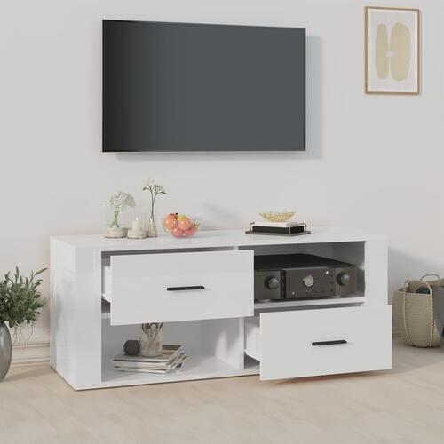 Tv-bord 100x35x40 cm konstrueret træ hvid højglans