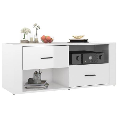 Tv-bord 100x35x40 cm konstrueret træ hvid højglans