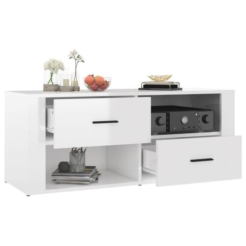 Tv-bord 100x35x40 cm konstrueret træ hvid højglans