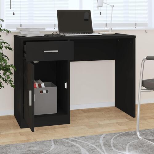 Skrivebord med skuffe og skab 100x40x73 cm konstrueret træ sort