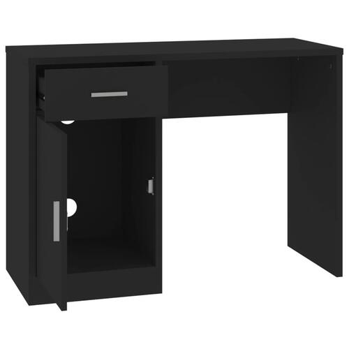 Skrivebord med skuffe og skab 100x40x73 cm konstrueret træ sort