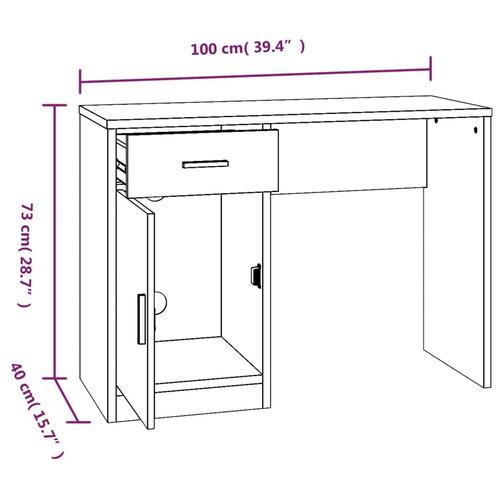 Skrivebord med skuffe og skab 100x40x73 cm konstrueret træ sort